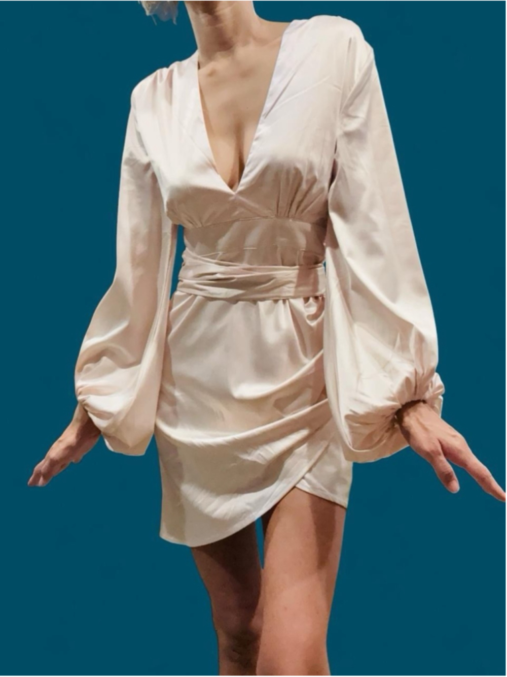 Fashion Nova Blush Pink Satin Wrap Mini Dress Balloon Sleeve Medium